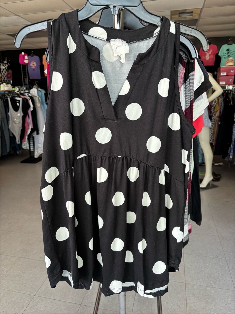 Sew In Love Black Top with White Polka Dots